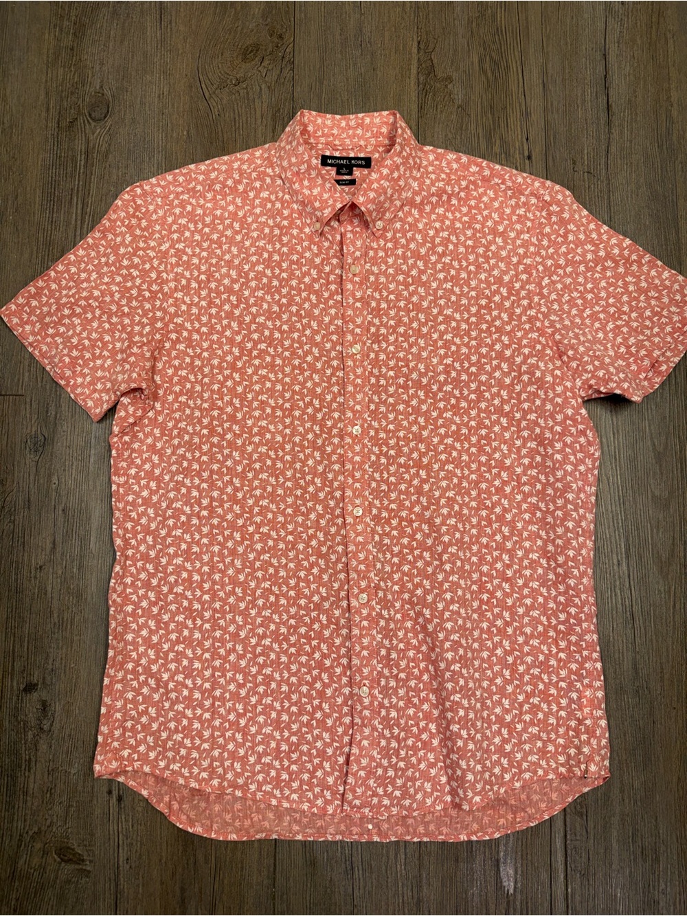 Michael Kors Men’s Large 100% Linen Coral Floral Slim Fit Button Down Shirt